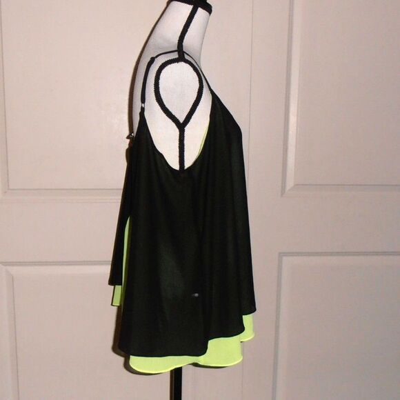 Torrid Size 2 Black & Neon Green Chiffon Cami Tank – Double Layered Flow - Picture 2 of 4